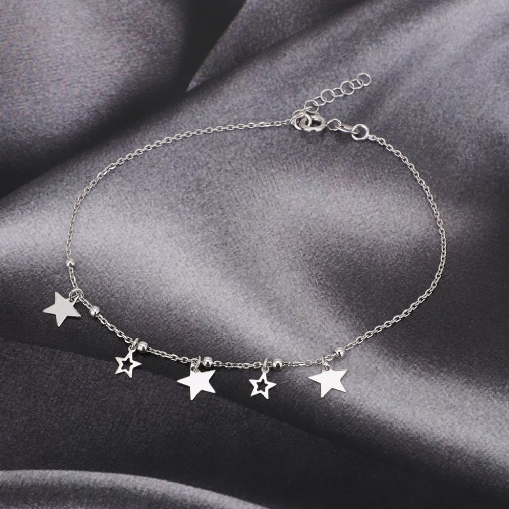 Vanbelle Sterling Silver Jewelry Big & Small Multi-Star Anklet - Picture 5 of 7